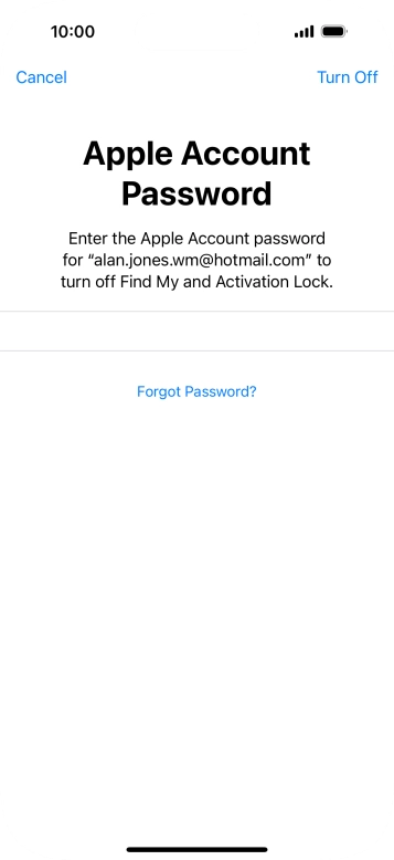 Key in the password for your Apple ID and press Turn Off. Wait a moment while the factory default settings are restored. Follow the instructions on the screen to set up your phone and prepare it for use.