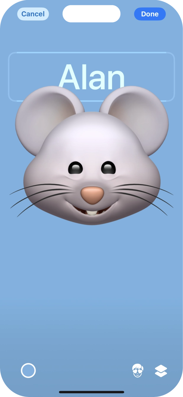 Press the name field and follow the instructions on the screen to select the required font and colour for your name on the Contact Poster. Press the name field and follow the instructions on the screen to select the required font and colour for your name on the Contact Poster.