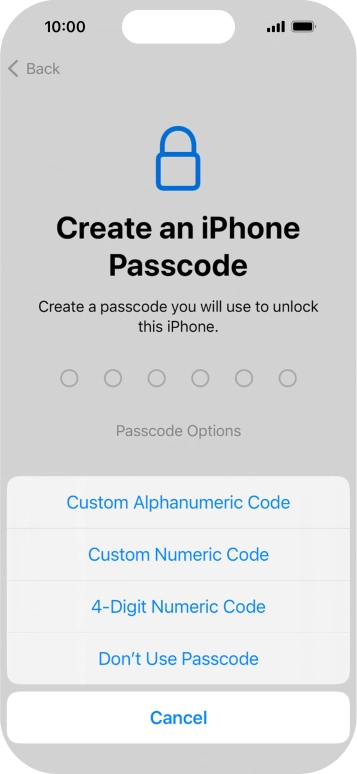 Follow the instructions on the screen to turn on use of phone lock code or press Don't Use Passcode.