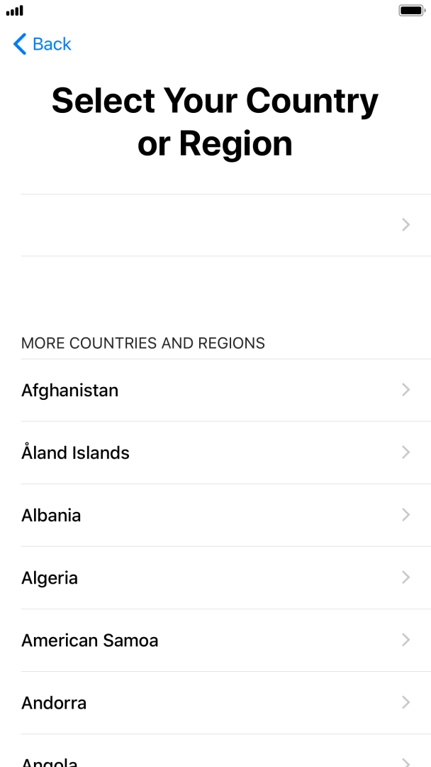 Press the required country or area. Press the required country or area.