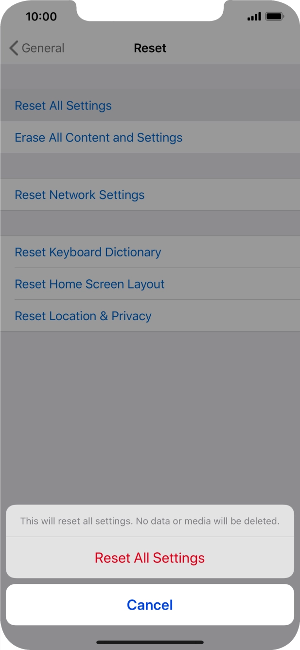 Press Reset All Settings. Press Reset All Settings.