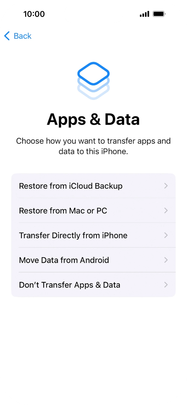 You can transfer content from an Android phone to your phone when it's activated for the first time and after a factory reset. When this screen is displayed, your phone is ready to transfer content from an Android phone.