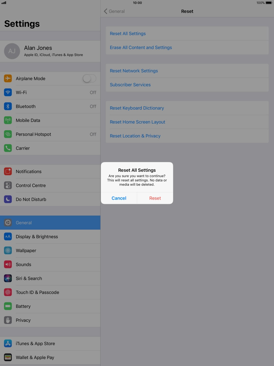Press Reset. Wait a moment while the factory default settings are restored. 
Follow the instructions on the screen to set up your tablet and prepare it for use.