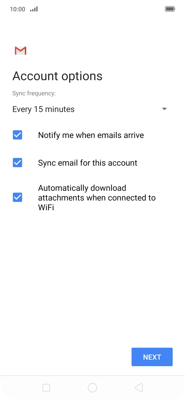 If this screen is displayed, you email account has been recognised and set up automatically. Follow the instructions on the screen to key in more information and finish setting up your phone.