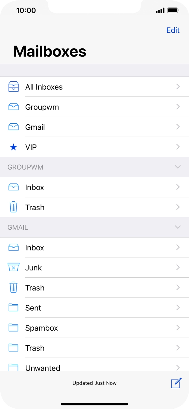 Press the required email account. Press the required email account.