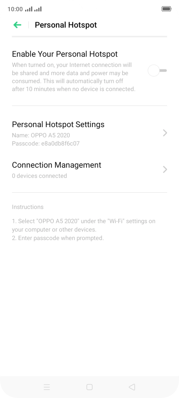 Press Personal Hotspot Settings.