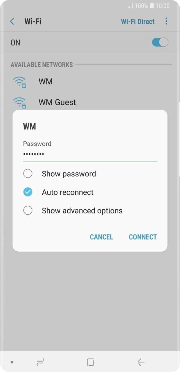 Key in the password for the Wi-Fi network and press CONNECT. Key in the password for the Wi-Fi network and press CONNECT.