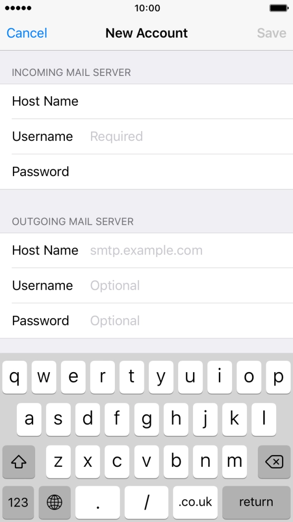 Press Username and key in the username for your email account. Press Username and key in the username for your email account.