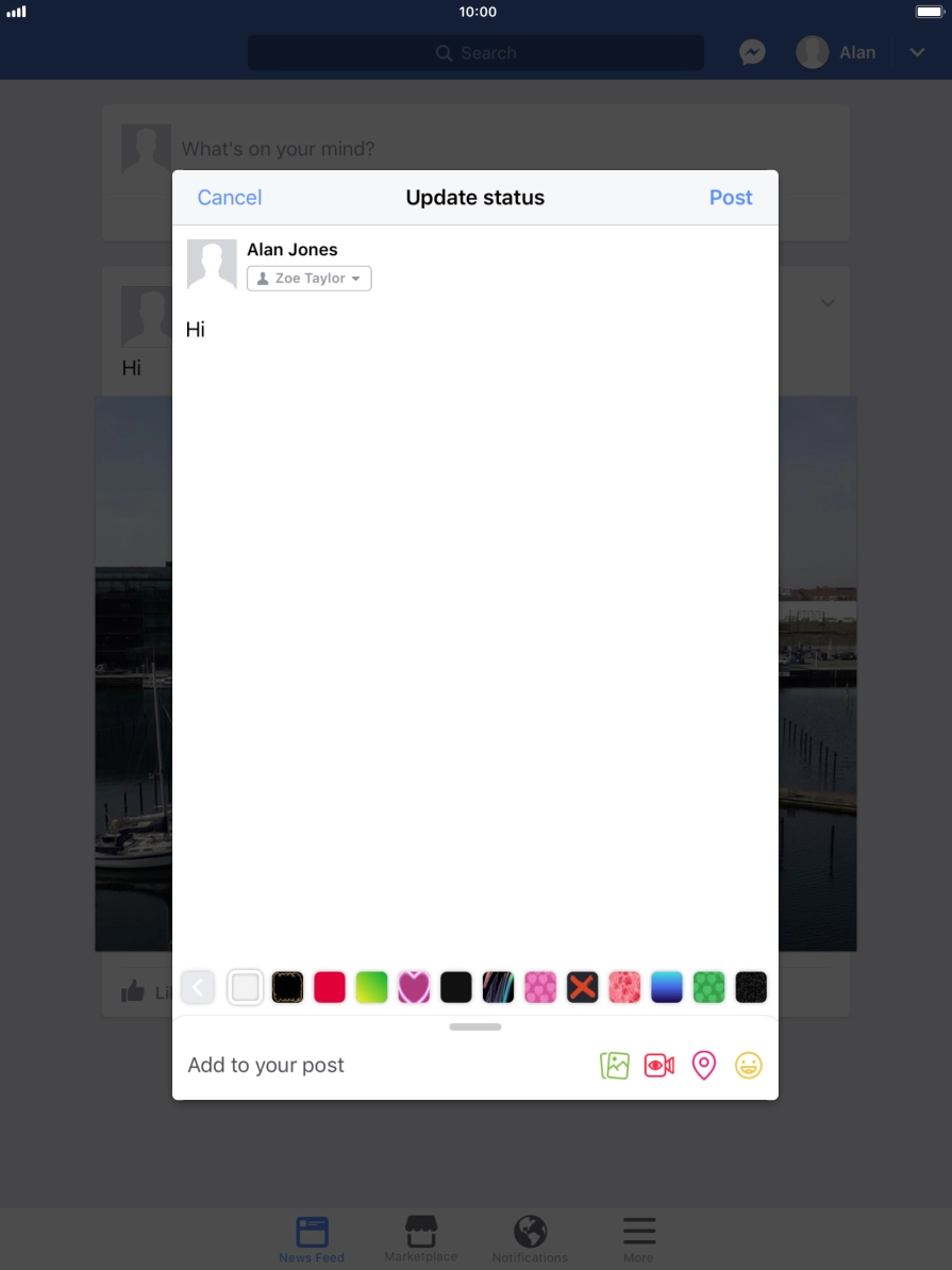 Write the required text and press Post. Write the required text and press Post.