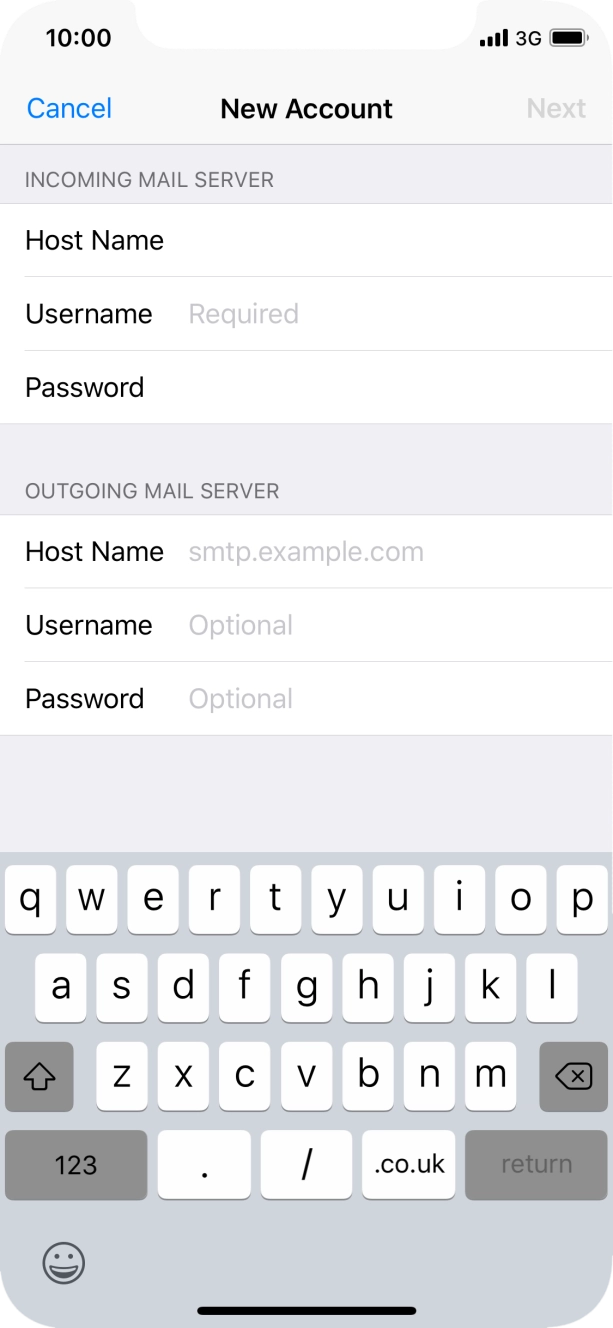 Press Username and key in the username for your email account.