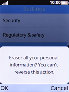 Press the Left selection key to confirm. Wait a moment while the factory default settings are restored. Follow the instructions on the screen to set up your phone and prepare it for use. Press the Left selection key to confirm. Wait a moment while the factory default settings are restored. Follow the instructions on the screen to set up your phone and prepare it for use.