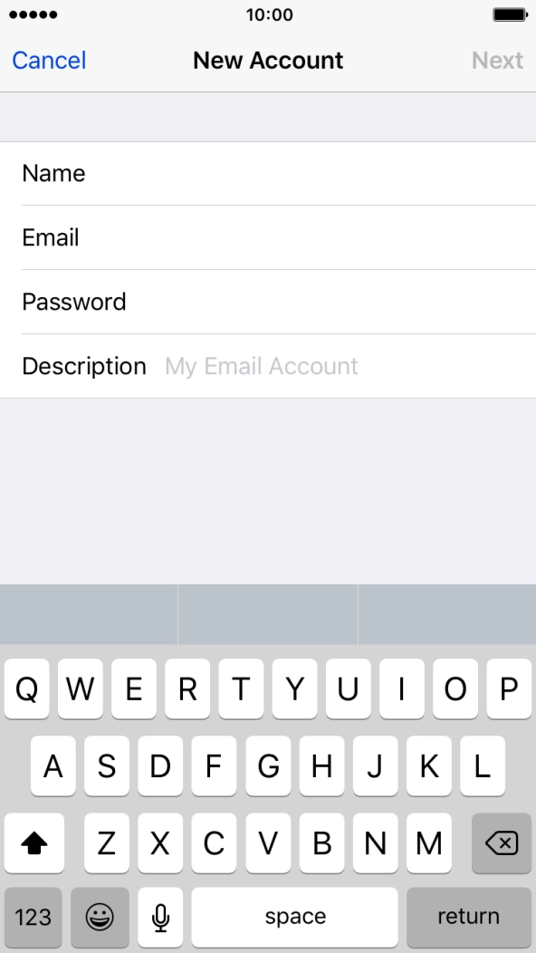 Press Description and key in the password for your email account. Press Description and key in the password for your email account.