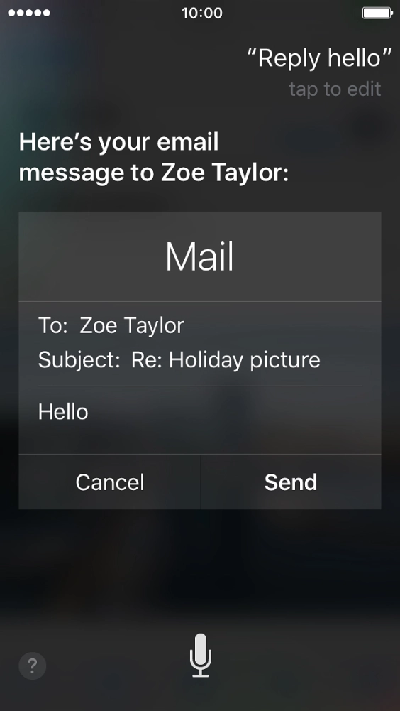 If an application is open on your phone, such as a Mail, you can also use the functions available here, e.g.: REPLY [text].