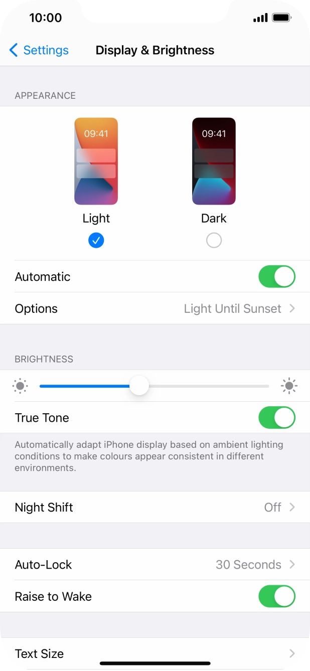 If you turn on the function, press Options and follow the instructions on the screen to select the required period of time for Dark Mode. If you turn on the function, press Options and follow the instructions on the screen to select the required period of time for Dark Mode.