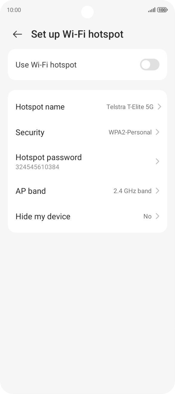 Press Hotspot name and key in the required name for the Wi-Fi hotspot. Press Hotspot name and key in the required name for the Wi-Fi hotspot.