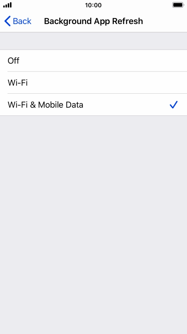 To turn off background refresh of apps, press Off. To turn off background refresh of apps, press Off.