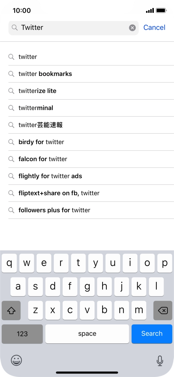 Key in Twitter and press Search.