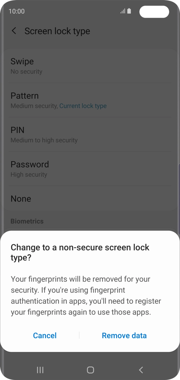Press Remove data. Press Remove data.