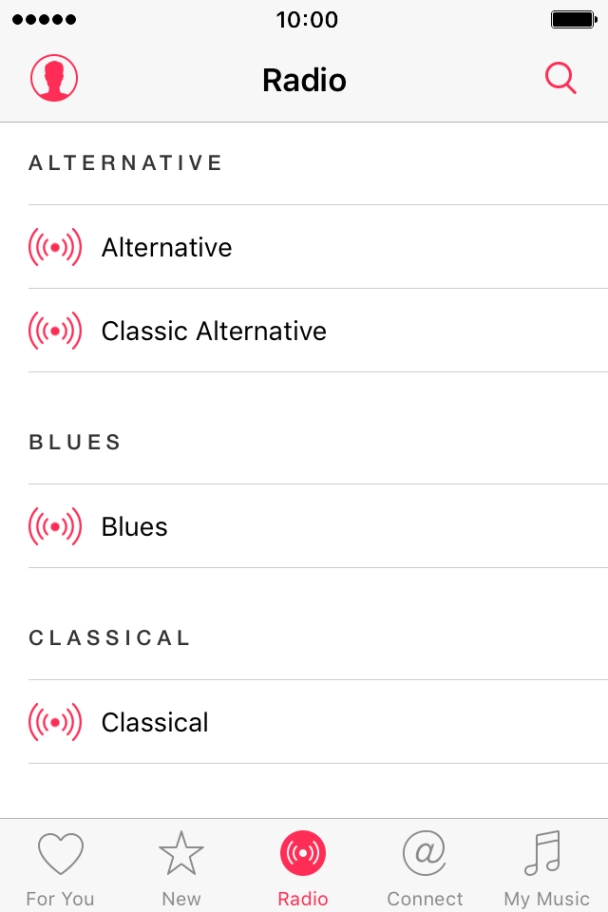 Press the required radio channel to start playback of other streaming radio channels.