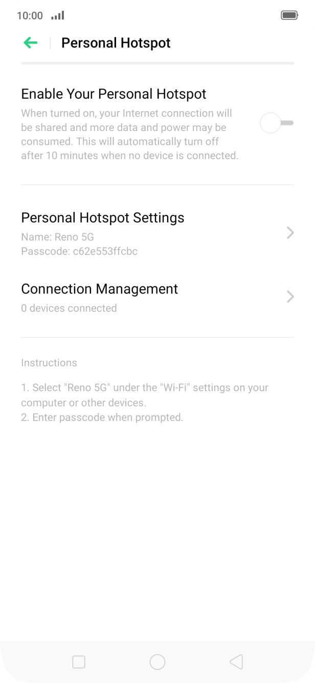 Press Personal Hotspot Settings. Press Personal Hotspot Settings.