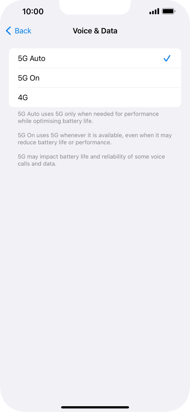 To turn on automatic switch between 5G and 4G, press 5G Auto.