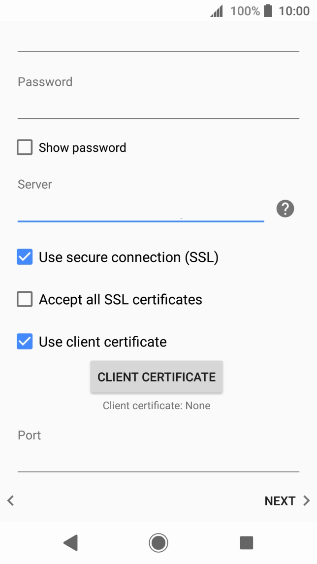 Press Use client certificate to turn the function on or off. Press Use client certificate to turn the function on or off.