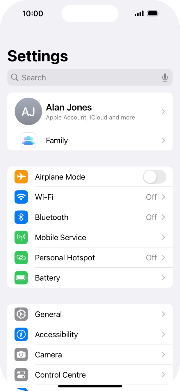 Press your Apple ID. Press your Apple ID.