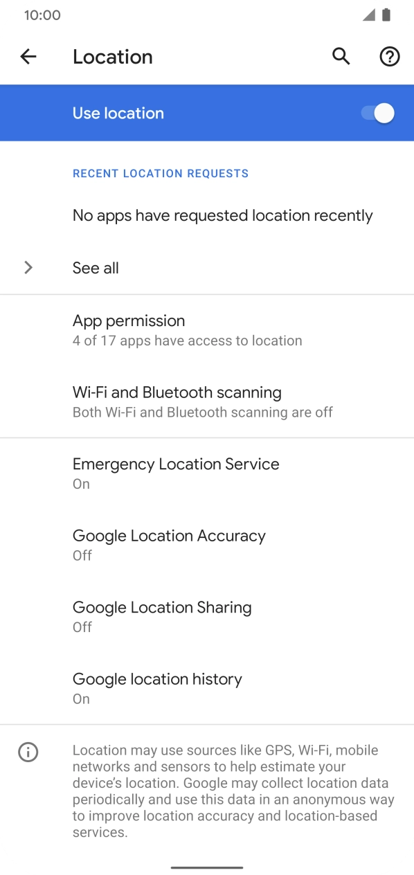 Press Google Location Accuracy. Press Google Location Accuracy.