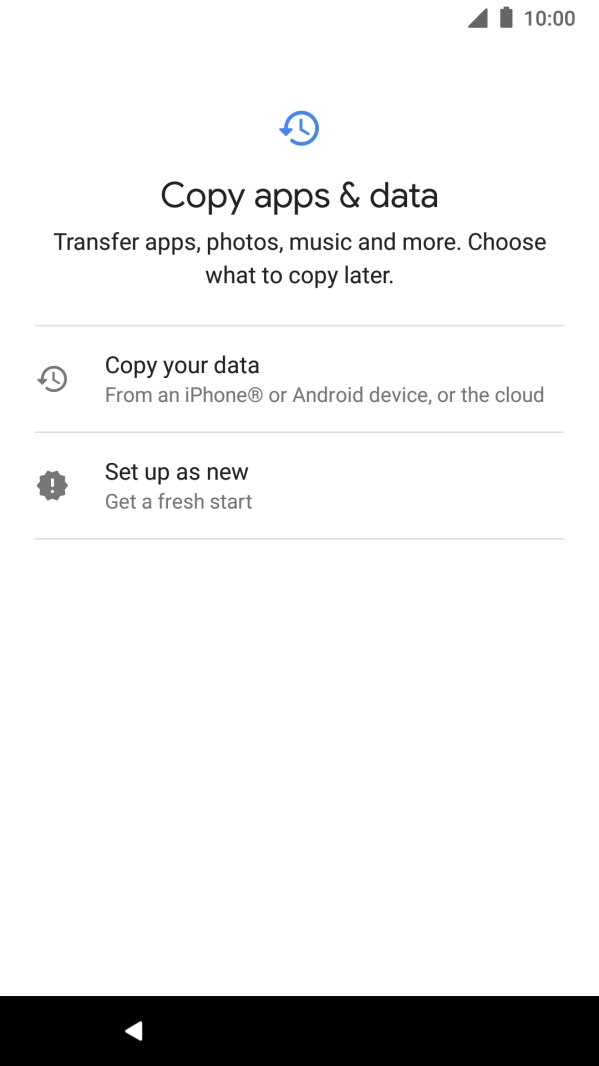 You can transfer the contents of another phone to your phone when it's activated for the first time and after a factory reset. When this screen is displayed, your phone is ready to transfer contents from another phone. You can transfer the contents of another phone to your phone when it's activated for the first time and after a factory reset. When this screen is displayed, your phone is ready to transfer contents from another phone.