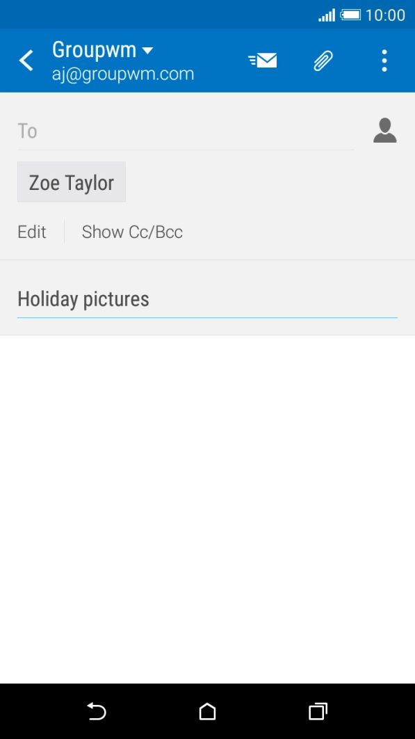 Press the text input field and write the text for your email. Press the text input field and write the text for your email.
