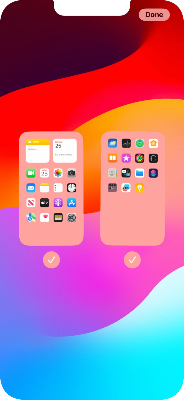 Press the fields below the required home screens to select or deselect them. Press the fields below the required home screens to select or deselect them.