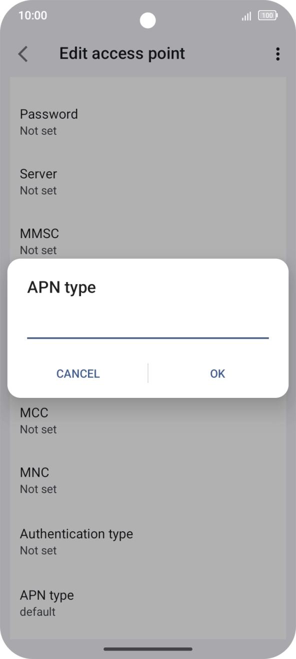 Key in default and press OK.