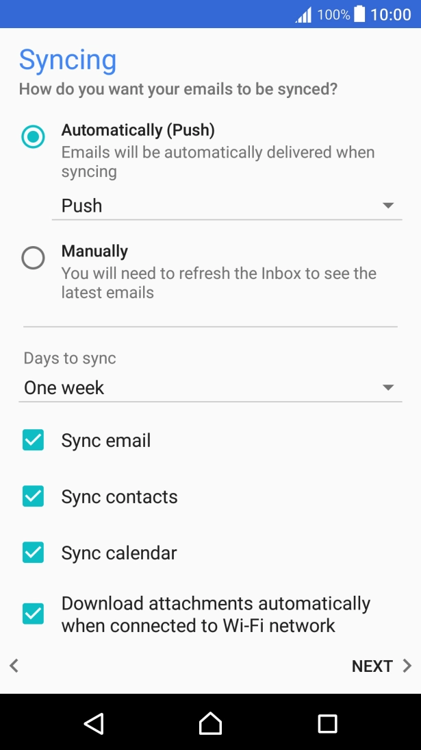 To turn on manual retrieval of email, press Manually. To turn on manual retrieval of email, press Manually.