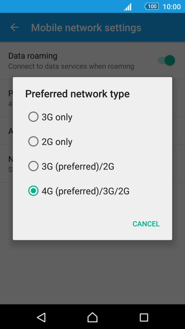 Press the required network mode. Press the required network mode.