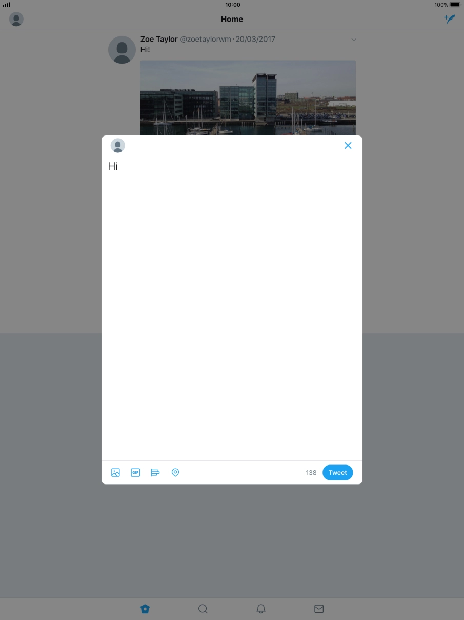 Write the required text and press Tweet. Write the required text and press Tweet.