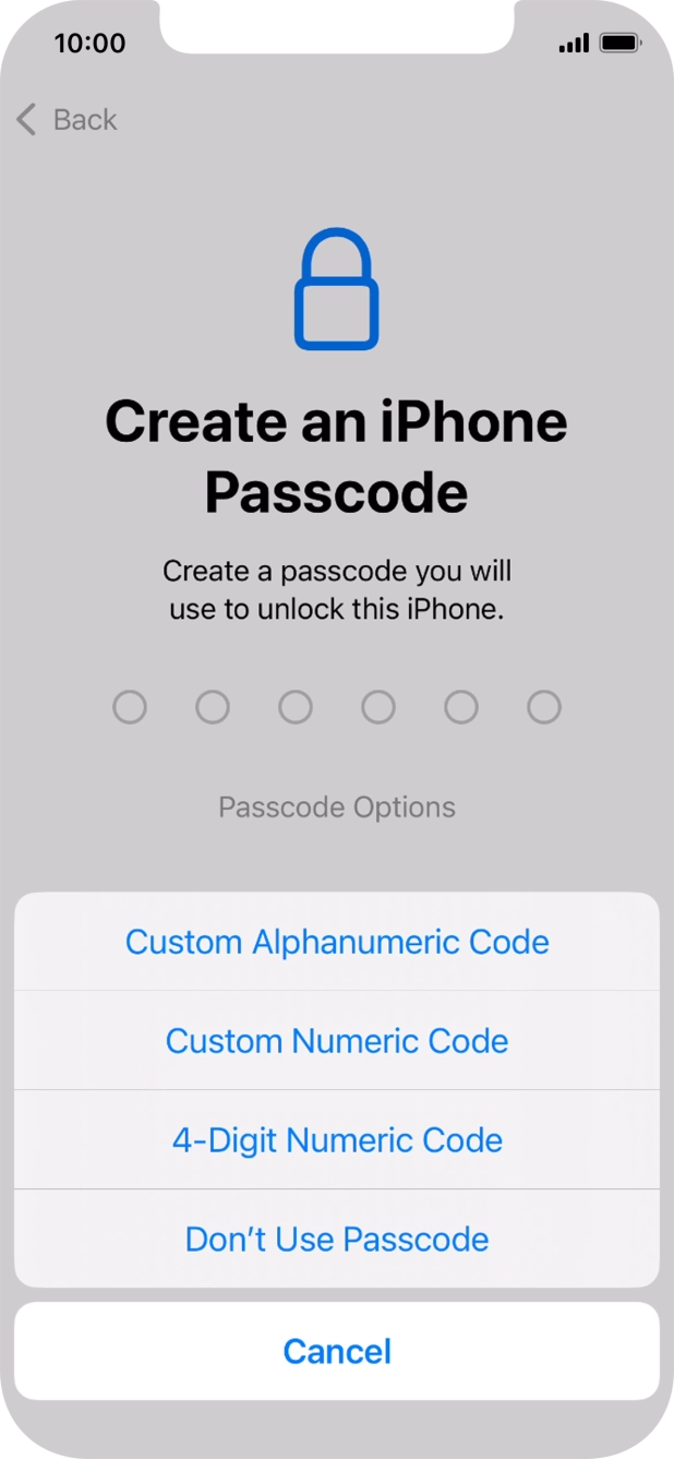 Follow the instructions on the screen to turn on use of phone lock code or press Don't Use Passcode.