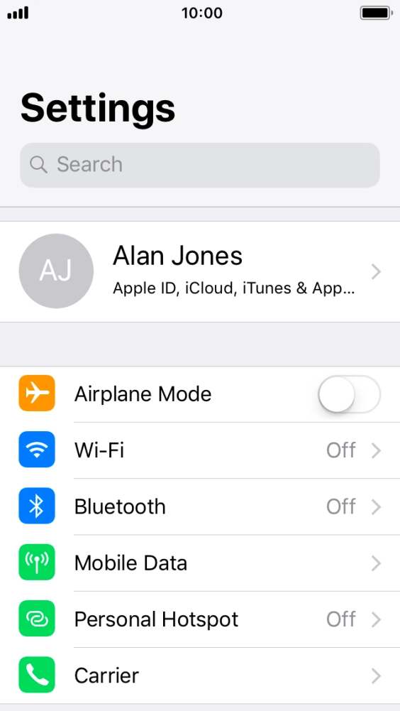 Press your Apple ID. Press your Apple ID.