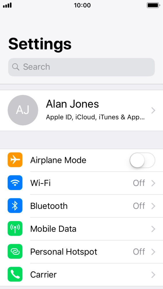 Press your Apple ID. Press your Apple ID.
