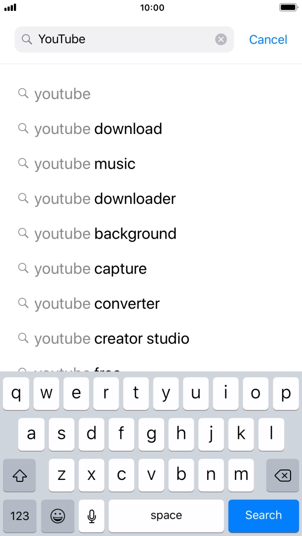 Key in YouTube and press Search. Key in YouTube and press Search.