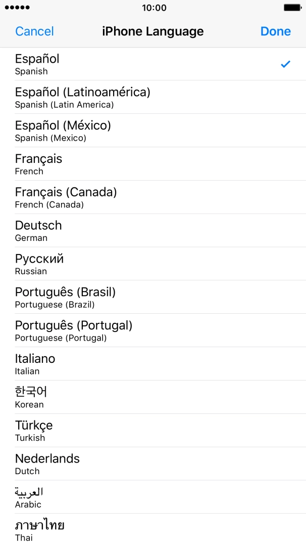 Press Done and follow the instructions on the screen to change to the selected language.