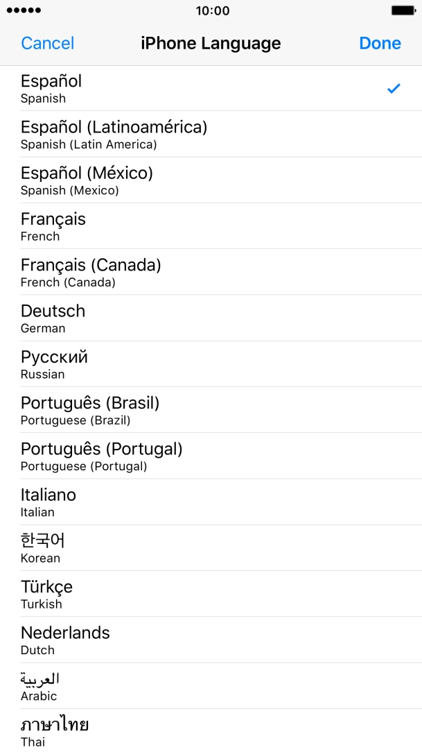 Press Done and follow the instructions on the screen to change to the selected language.
