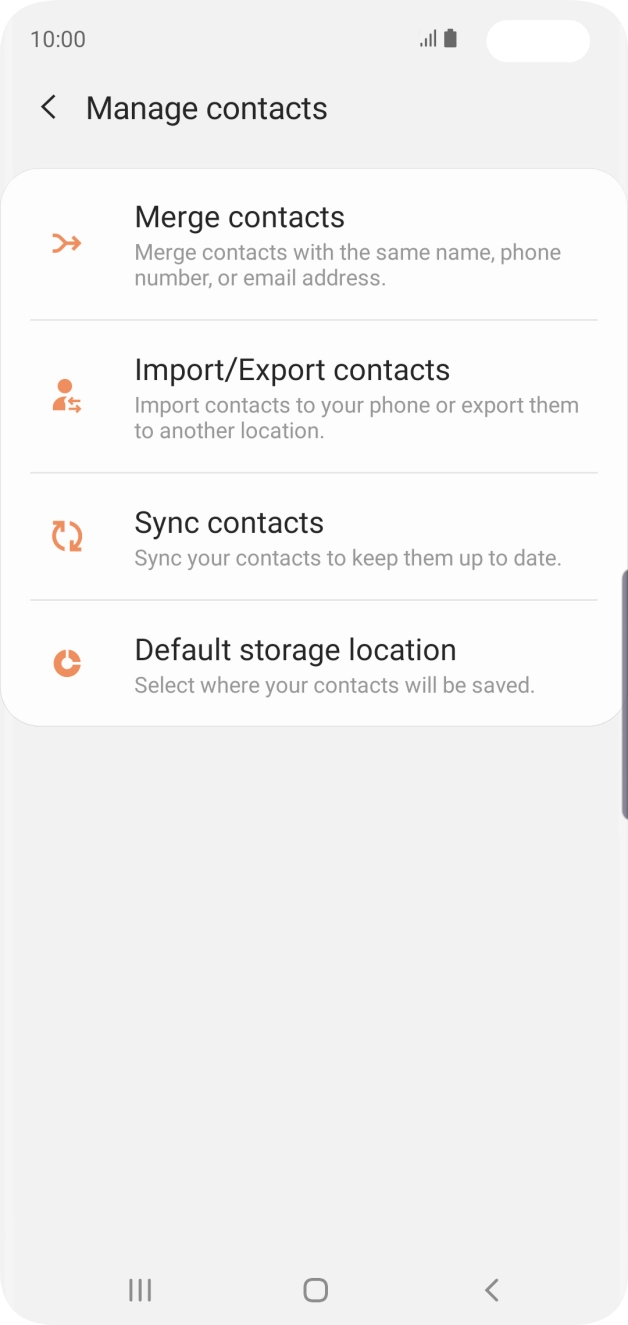 Press Import/Export contacts. Press Import/Export contacts.