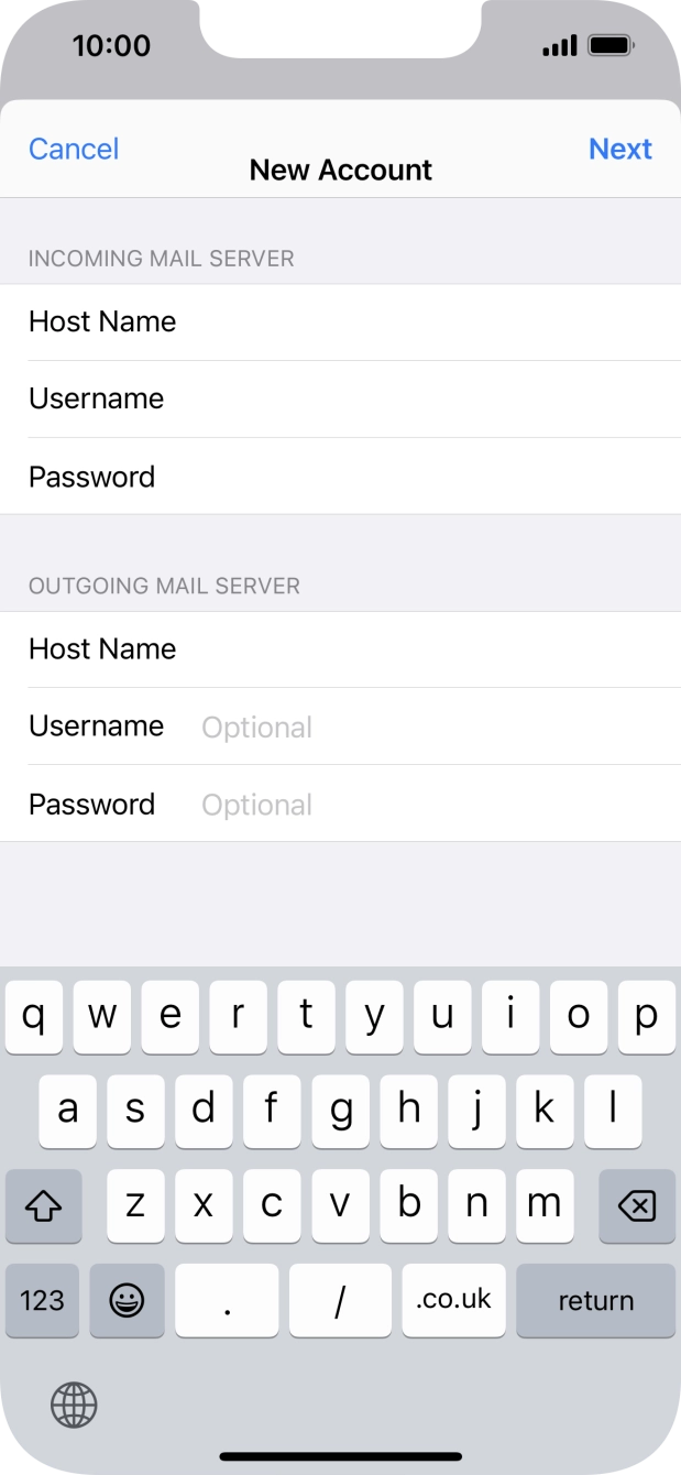 Press Username and key in the username for your email account.