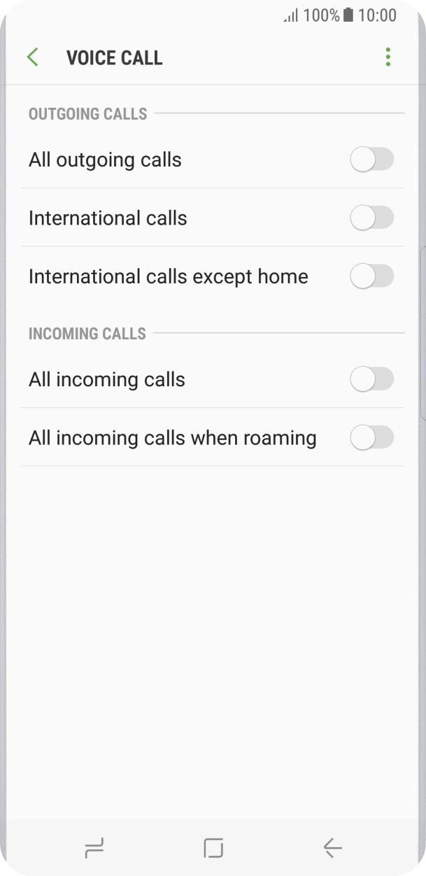 Press the indicator next to the required barring type. Press the indicator next to the required barring type.
