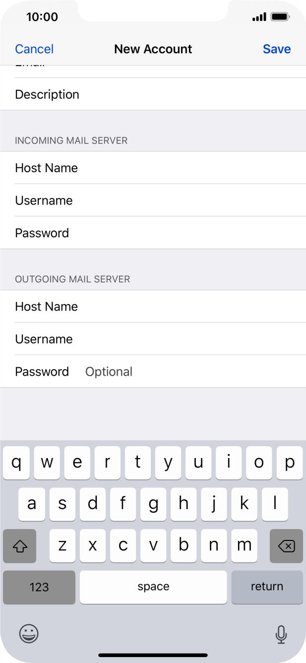 Press Password and key in the password for your email account. Press Password and key in the password for your email account.