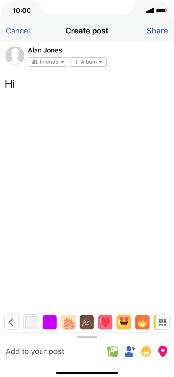 Write the required text and press Share. Write the required text and press Share.