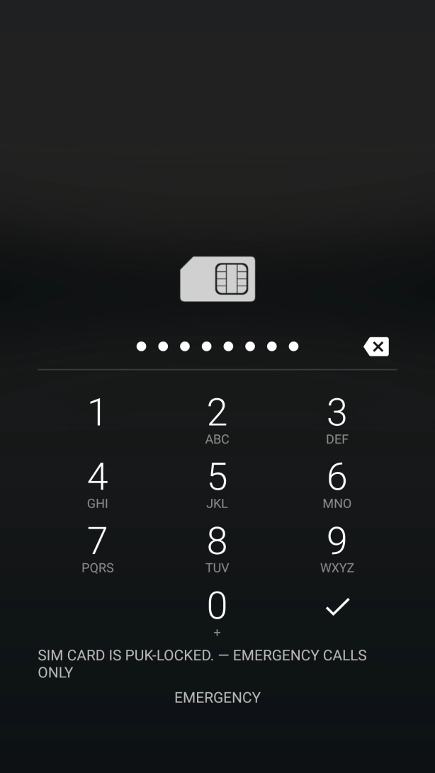Key in the PUK and press the confirm icon. Key in the PUK and press the confirm icon.