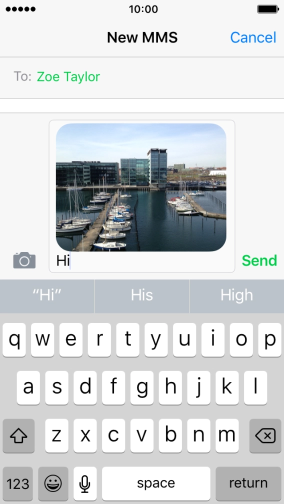 Write the text for your picture message and press Send.