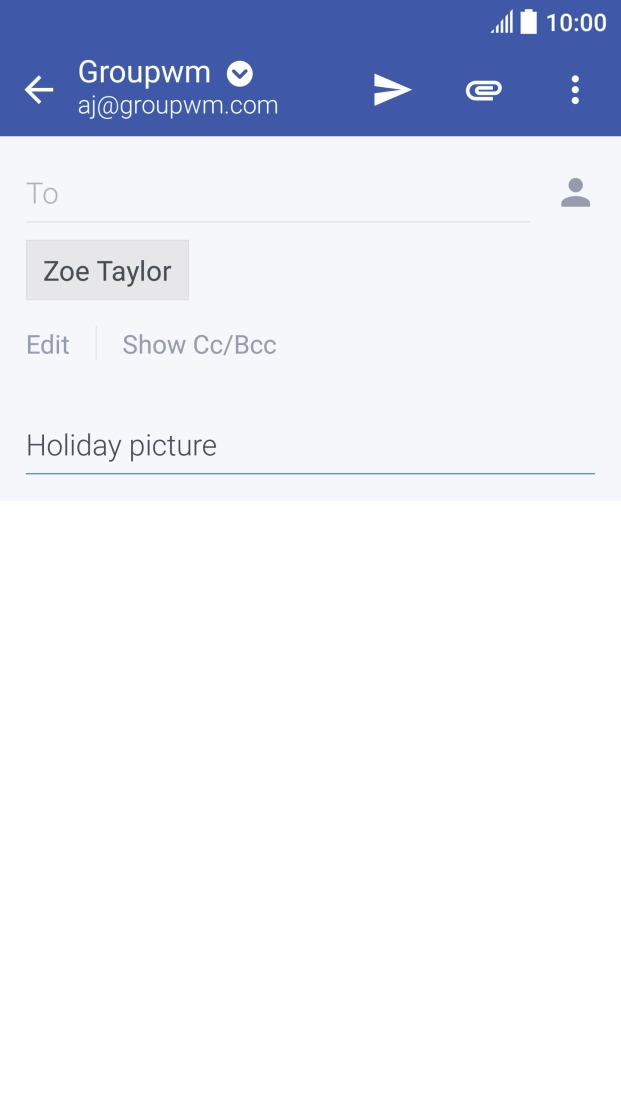 Press the text input field and write the text for your email. Press the text input field and write the text for your email.