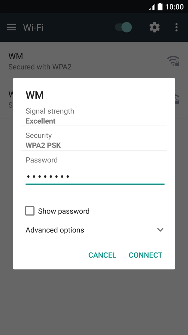 Key in the password for the Wi-Fi network and press CONNECT. Key in the password for the Wi-Fi network and press CONNECT.
